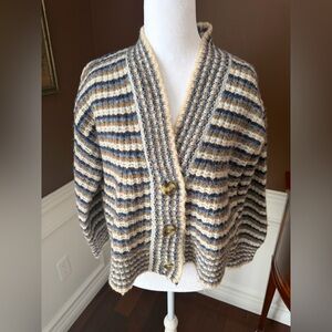 Madewell Waller Crop Cardigan Sweater Stripped Button Front Wool Blend Size XXS